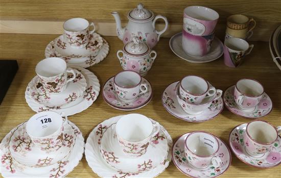 A collection of Victorian pink lustre and other teaware